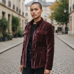 LOFT Velvet Utility Jacket – Size Small rich burgundy wine color